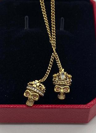 Кольє олександр макквін crown skull double pendant necklace з підвісками черепів люкс якість