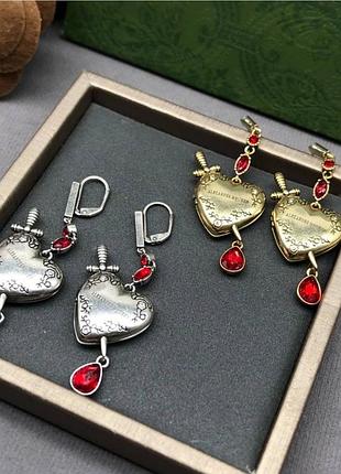 Серьги александр маккуин alexander mcqueen heart locket dagger earrings люкс качество