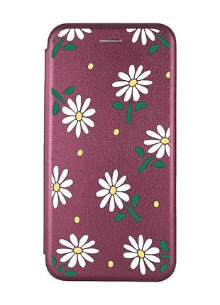 Чохол-книжка бордовий з малюнком на samsung galaxy a37 ромашки (принт 368)