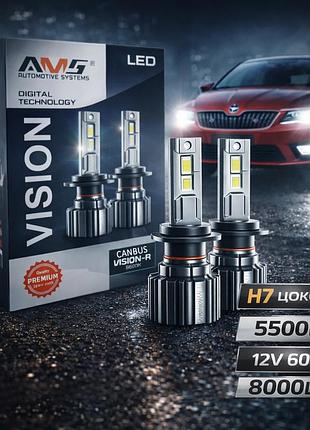Штатные led лампы h7 светодиодные vision-r h7 яркости света 60w 5500k 8000lm 12v canbus пассивное охлаждение