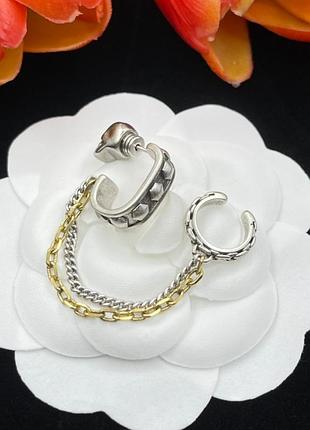 Сережки каф олександр макквін сережки mono skull double chain pearl gold люкс якість