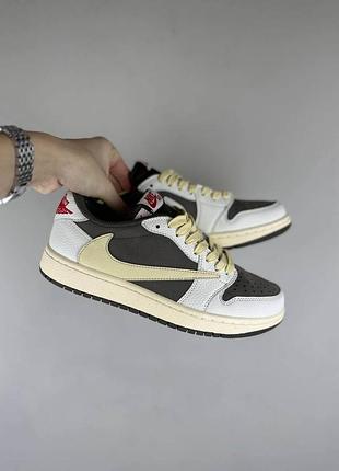 Мужские кроссовки nike air jordan 1 low travis scott brown beige джордан коричневого с бежевым цветами
