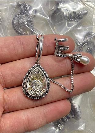 Сережки каф олександр макквін сережки mono chain drop earring silver люкс якість