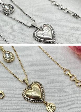 Колье александр маккуин alexander mcqueen heart crystal layered necklace люкс качество