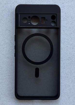 Google pixel 8 pro силиконовый чехол (бампер) с magsafe чёрный с полупрозрачной матовой задней частью