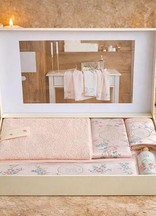 Набор полотенец tivolyo home roseland lux pembe 3-lu 30×50 см, 50-100 см,75-150 см махровые пудровые