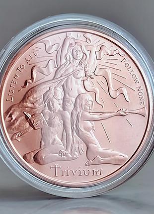 Медный раунд "silver shield trivium girls (серебряный щит: девушки тривиума)", 1 унция avdp чистой меди 999, сша, 2025