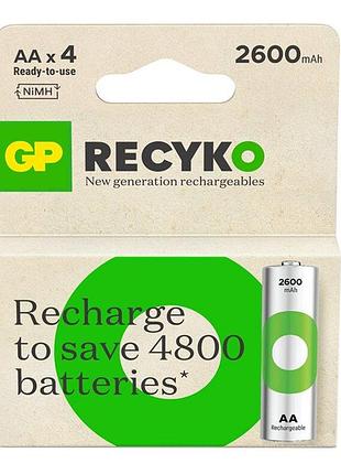 Аккумулятор gp recyko 2600mah eco, ni-mh aa, 1.2v, 2.4a, lsd70-5, box 4шт. цена за 1шт , продажа по блистерам modern home style