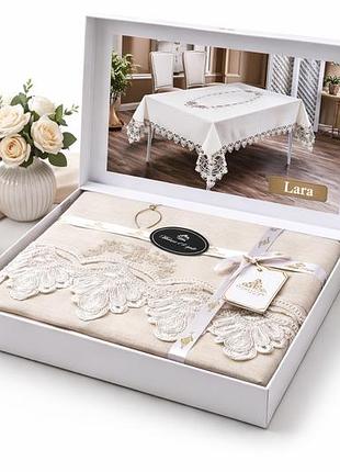 Скатерть с кружевом maison royale lara bej полиэстер 160-220 см бежевая
