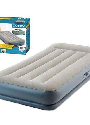 Надувная велюровая кровать intex 64116 (99-191-30 см) со встроенным насосом 220v