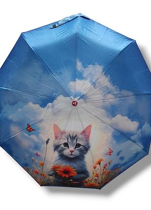 Зонт с котиками на 9 спиц, лёгкий и компактный, silver rain