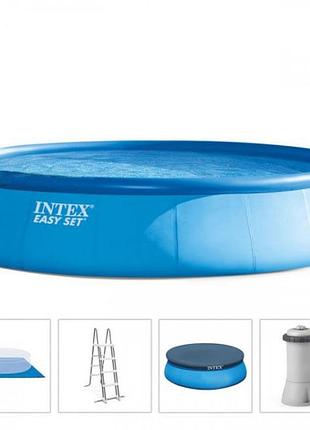 Наливной, надувной бассейн intex 26168 (457*122 см, 14141 л) с фильтр-насосом, лестницей, тентом и подстилкой