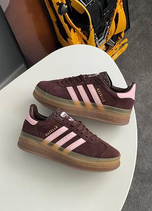 Женские кроссовки adidas gazelle bold brown pink адидас коричневого с розовым цветами