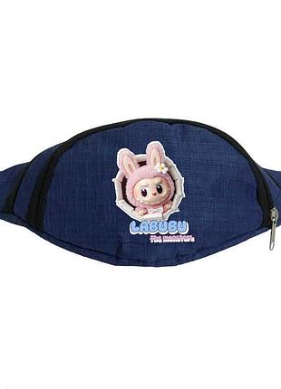 Сумка бананка на пояс лабубу (labubu-03) cappuccino toys синяя