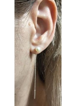 Серебряные серьги-протяжки с жемчужиной анита арт.2496.2