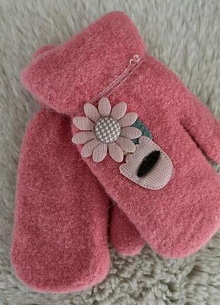 Детские перчатки от 4-6 лет детские варешки утепленные мехом кораловый