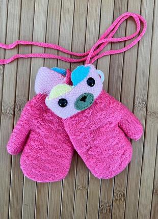 Детские перчатки от 1-3 лет детские варешки на меху розовый