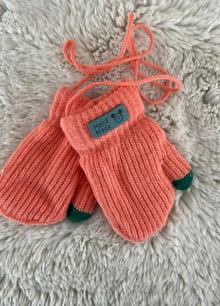 Детские перчатки от 1-3 лет детские варешки на меху оранжевый