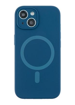 Чохол накладка glow silicone case з рамкою камери для iphone 15 панель-накладка для телефону з magsafe dark blue