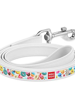 Поводок waudog design с рисунком "пончики" (ширина 25 мм, длина 122 см) белый