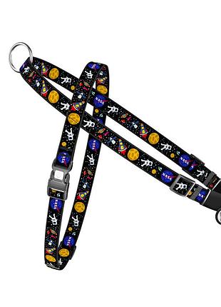 Шлей для собак швидкознімний waudog nylon c qr паспортом, малюнок "nasa", пластиковий фастекс, ш 15 мм, а 40-55 см, в 45-60 см