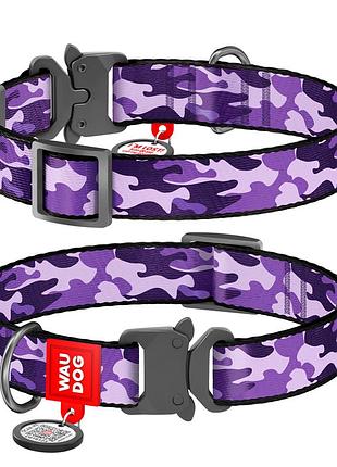 Ошейник для собак waudog нейлоновый nylon c qr паспортом, рисунок фиолетовый камо, металлическая пряжка-фастекс, ш 25 мм, д 37-58