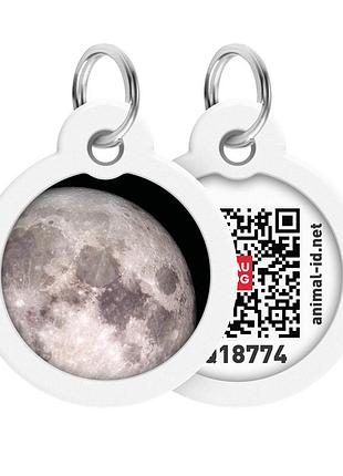 Адреса для собак та котів металевий waudog smart id c qr паспортом, малюнок "місяць", коло, д 30 мм