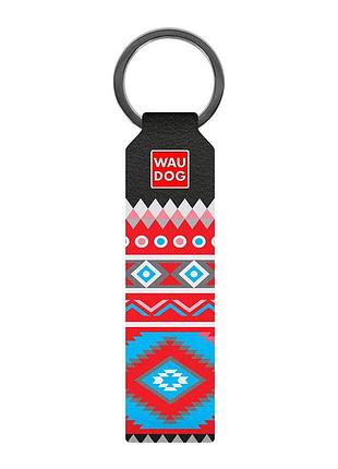 Брелок waudog design с рисунком "этно", премиум кожа (ширина 20 мм, длина 95 мм) черный