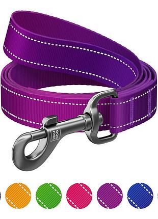 Повідець для собак нейлоновий waudog nylon mono світловідбивний, m, ш 20 мм, довжина 200 см, фіолетовий