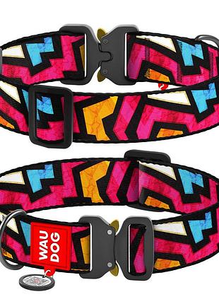 Нашийник для собак waudog нейлоновий nylon з qr паспортом, малюнок графіті, металева пряжка-фастекс, xxl, ш 35 мм, д 46-70 см