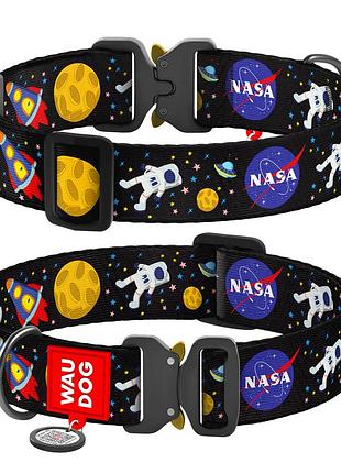 Нашийник для собак waudog нейлоновий nylon з qr паспортом, малюнок nasa, металева пряжка-фастекс, xxl, ш 35 мм, д 46-70 см