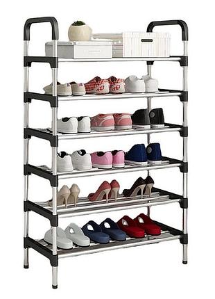 Полиця для взуття shoe rack 6 полиць органайзер стійка 6 секцій 56х28х113см. колір: чорний