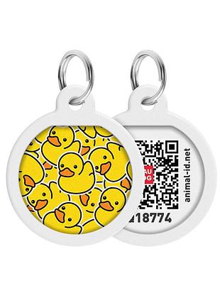Адреса для собак та котів металевий waudog smart id c qr паспортом, малюнок "качечки", коло, д 25 мм