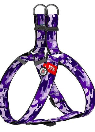 Шлея для собак waudog nylon c qr паспортом рисунок фиолетовый камо пластиковый фастекс xl ш 35 мм, а=в 70-100 см