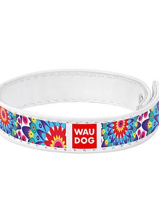 Браслет waudog design c рисунком "цветы", премиум кожа (ширина 15 мм, длина 21-23 см) белый
