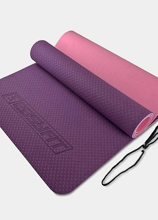 Коврик для йоги и фитнеса easyfit tpe+tc 6 мм двухслойный фиолетовый-розовый