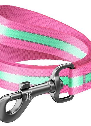 Поводок для собак нейлоновый waudog nylon, светящийся/светоотражающий, ш 20 мм, длина 122 см розовый