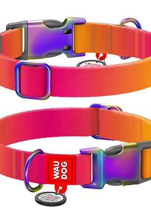 Ошейник для собак waudog нейлоновый nylon recycled c qr паспортом, градиент, xl, ш 25 мм, д 37-58 см, оранжевый