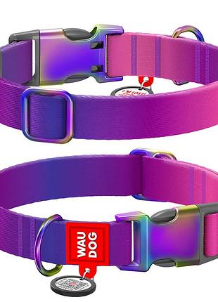 Ошейник для собак waudog нейлоновый nylon recycled c qr паспортом, градиент, xl, ш 25 мм, д 37-58 см, фиолетовый