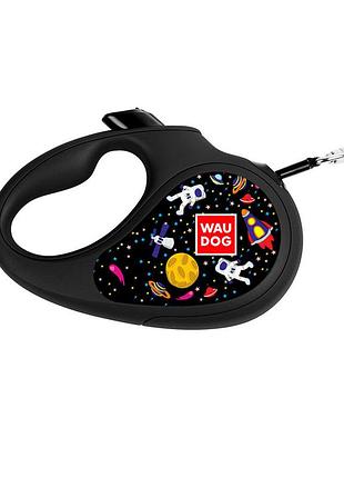 Поводок-рулетка для собак waudog r-leash, рисунок "nasa", s, до 15 кг, 5 м, светоотражающая лента черный