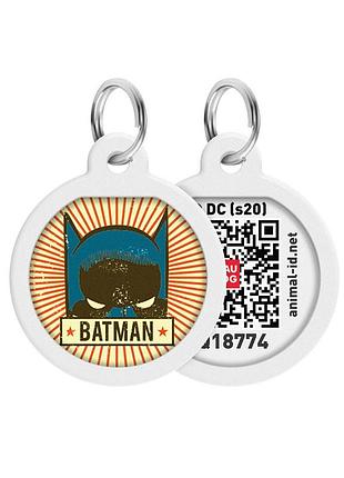 Адреса для собак та котів металевий waudog smart id c qr паспортом, малюнок "бетмен вінтаж", коло, д 25 мм українська