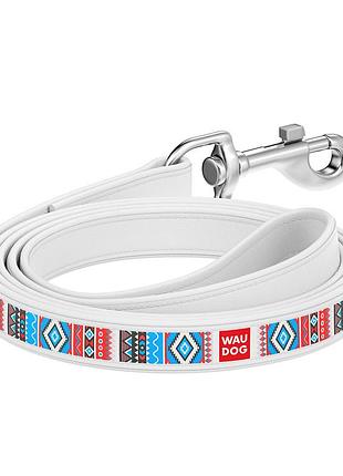 Поводок waudog design с рисунком "этно" (ширина 12 мм, длина 122 см) белый