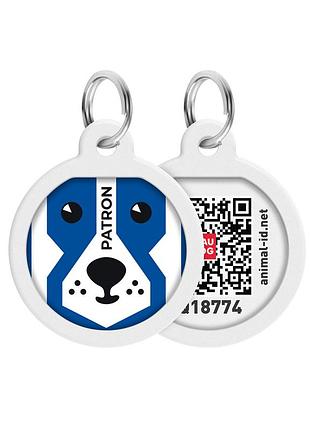 Адресник для собак та котів металевий waudog smart id c qr паспортом, малюнок "патрон", коло, д 25 мм