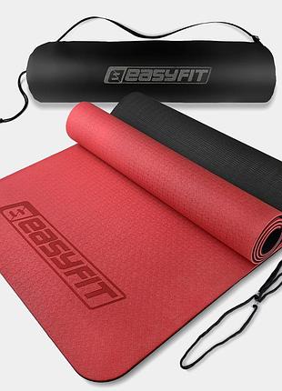 Коврик для йоги и фитнеса easyfit tpe+tc 6 мм дву x слойный + че x ол красный с черным