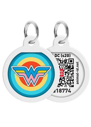 Адреса для собак та котів металевий waudog smart id c qr паспортом, малюнок "чудо-жінка 1", коло, д 25 мм