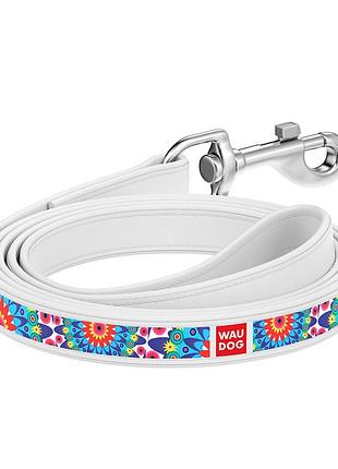 Поводок waudog design с рисунком "цветы" (ширина 12 мм, длина 122 см) белый