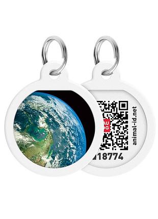 Адреса для собак та котів металевий waudog smart id c qr паспортом, малюнок "земля", коло, д 25 мм