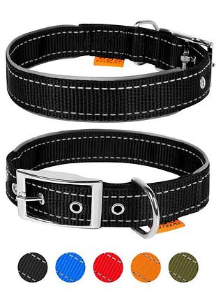 Ошейник dog extreme нейлоновый двойной со светоотражающей вставкой (ш 40мм, д 46-58см), черный