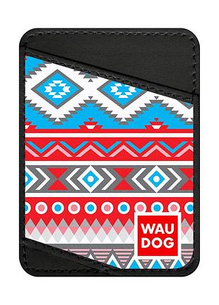 Визитница waudog design с рисунком "этно", премиум кожа (ширина 70 мм, длина 95 мм) черный