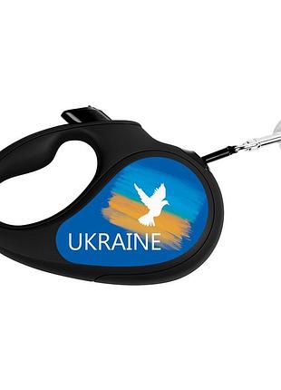 Повідець-рулетка для собак waudog r-leash, малюнок "прапор", xs, до 12 кг, 3 м, світловідбиваюча стрічка чорний
